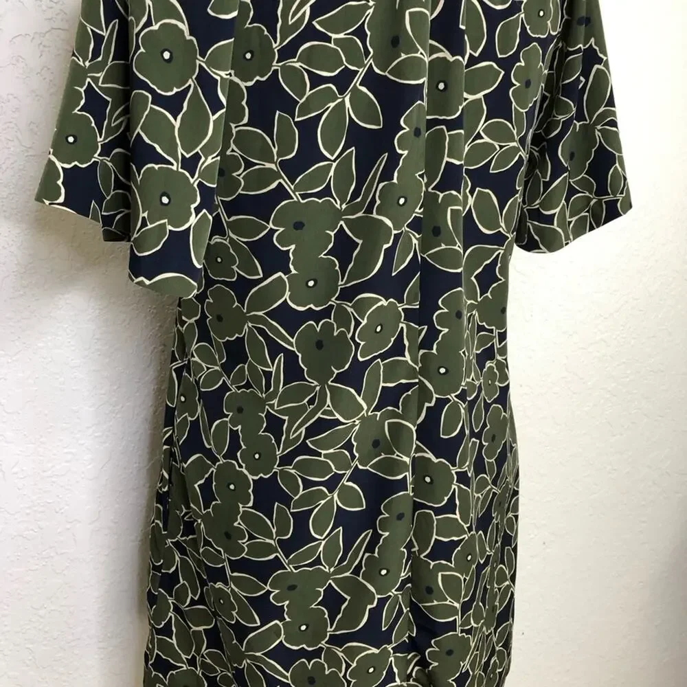 Banana Republic olive green navy blue floral v neck shift dress size 6